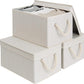 StorageWorks Storage Bins with Lids, Decorative Storage Boxes with Lid and Soft Rope Handles, Foldable Storage Baskets for Closet, Shelves, Stackable, 3-Pack, Ivory and White, Large