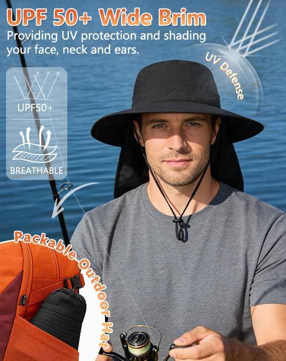UPF 50+ Wide Brim Sun Hat with Neck Flap (2 Count)