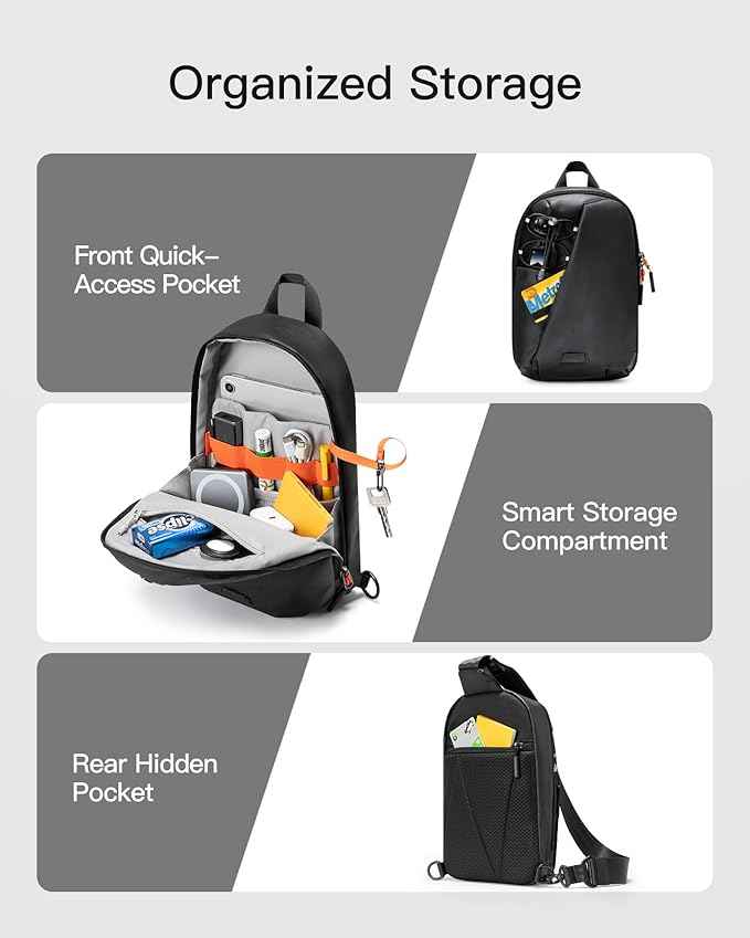 Inateck Sling Bag X-Row with RFID Blocking, Spacious Crossbody Shoulder Chest Everyday Carry Bag with Quick-adjust Strap, Water-resistant Sling Backpack for Men, Women, Travel, Cycling, Hiking, Black
