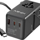 MINIX 100W Universal Travel Adapter with Retractable USB C Cable,GaN III International Power Adapter, Type-C*3 USB-A*1 Ports, AC Outlet, Worldwide Travel Charger for Laptops Tablets Phones Cameras