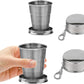 2 Pcs Stainless Steel Collapsible Cup, Foldable Cup with Lid and Keychain, Collapsible Cups for Traveling, Camping, Hiking, Biking and Daily Use (Middle)