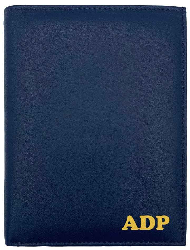 Deluxe Personalized Monogrammed Navy RFID Leather Passport Wallet