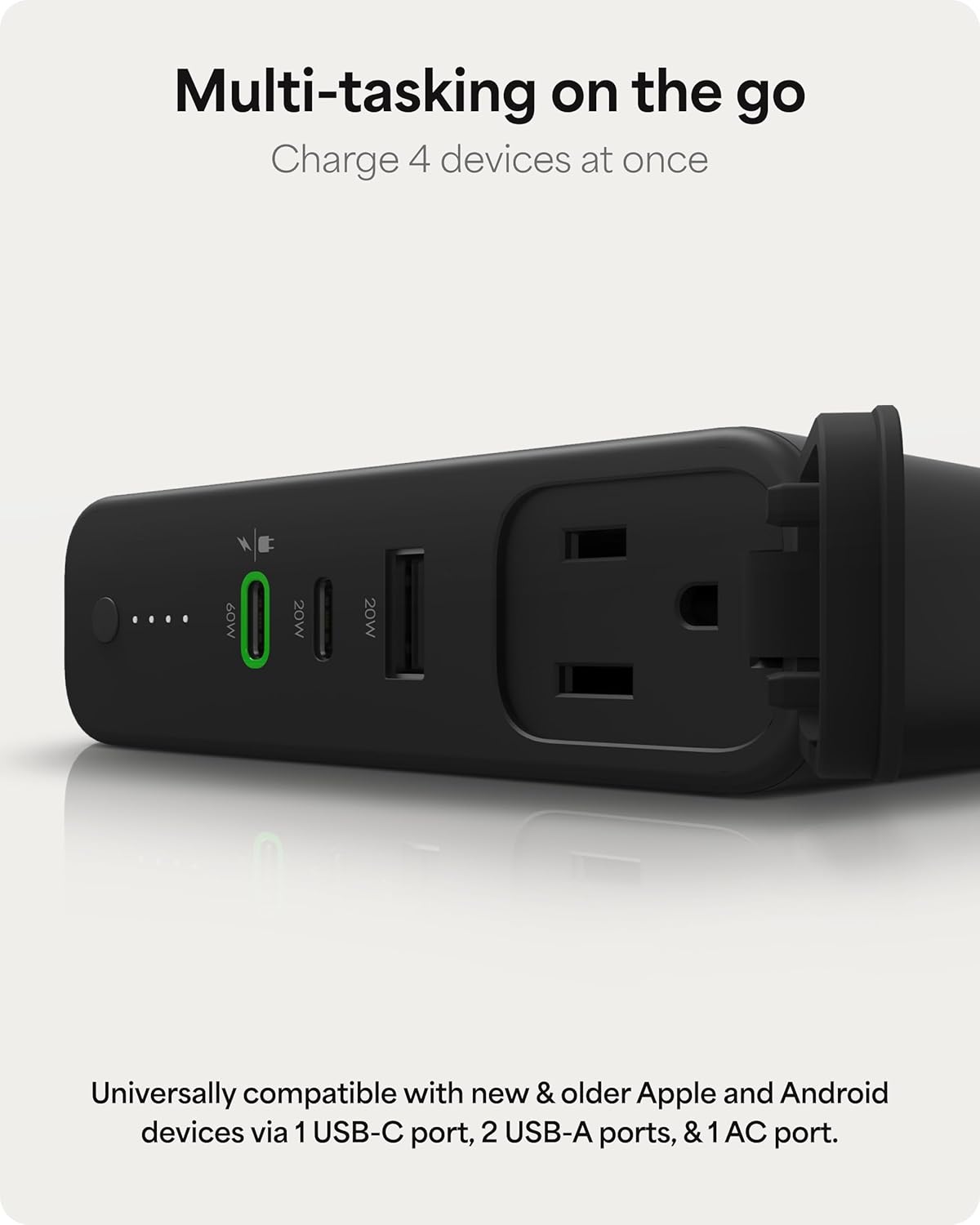 mophie powerstation pro AC (2023)-27,000 mAh External Battery compatbile With MacBook&iPad Portable PD battery with 100W of AC&60W USB-C Fast Charge integrated carry strap-USB-C cable included, Black - Roamly