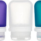 humangear GoToob+ Refillable Silicone Travel Size Bottles with Locking Cap, 3pk Set, Clear/Purple/Teal, Small (1.7 fl.oz; 53ml)