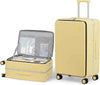 mixi 24 Inch Checked Luggage PC Hard Shell Suitcase Top Opening Aluminum Frame Travel Suitcases with Wheels, Lark Yellow