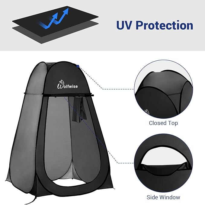 Wolfwise Pop Up Shower Tent, Portable Instant Changing Tent with Ventilation Window & Carry Bag, Privacy Bathroom Toilet for Beach, Camping & Outdoor, Width 47 ", Height 75 ", Black