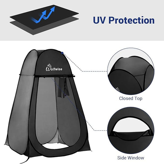 Wolfwise Pop Up Shower Tent, Portable Instant Changing Tent with Ventilation Window & Carry Bag, Privacy Bathroom Toilet for Beach, Camping & Outdoor, Width 47 ", Height 75 ", Black
