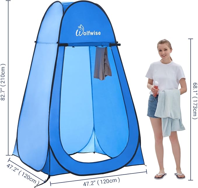 Wolfwise Pop Up Shower Tent for Camping, Portable Instant Changing Tent with Ventilation Window & Carry Bag, Privacy Bathroom Toilet for Beach & Outdoor, Width 47 ", Height 83 ", Blue