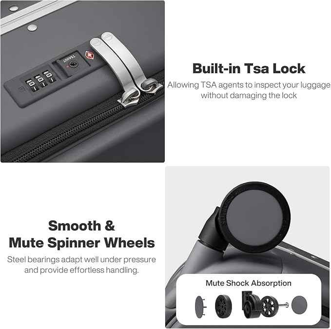 mixi 20 Inch Carry On Luggage 22x14x9 Airline Approved PC Hard Shell Suitcase Top Opening Aluminum Frame Travel Suitcases with Wheels, Rock Gray