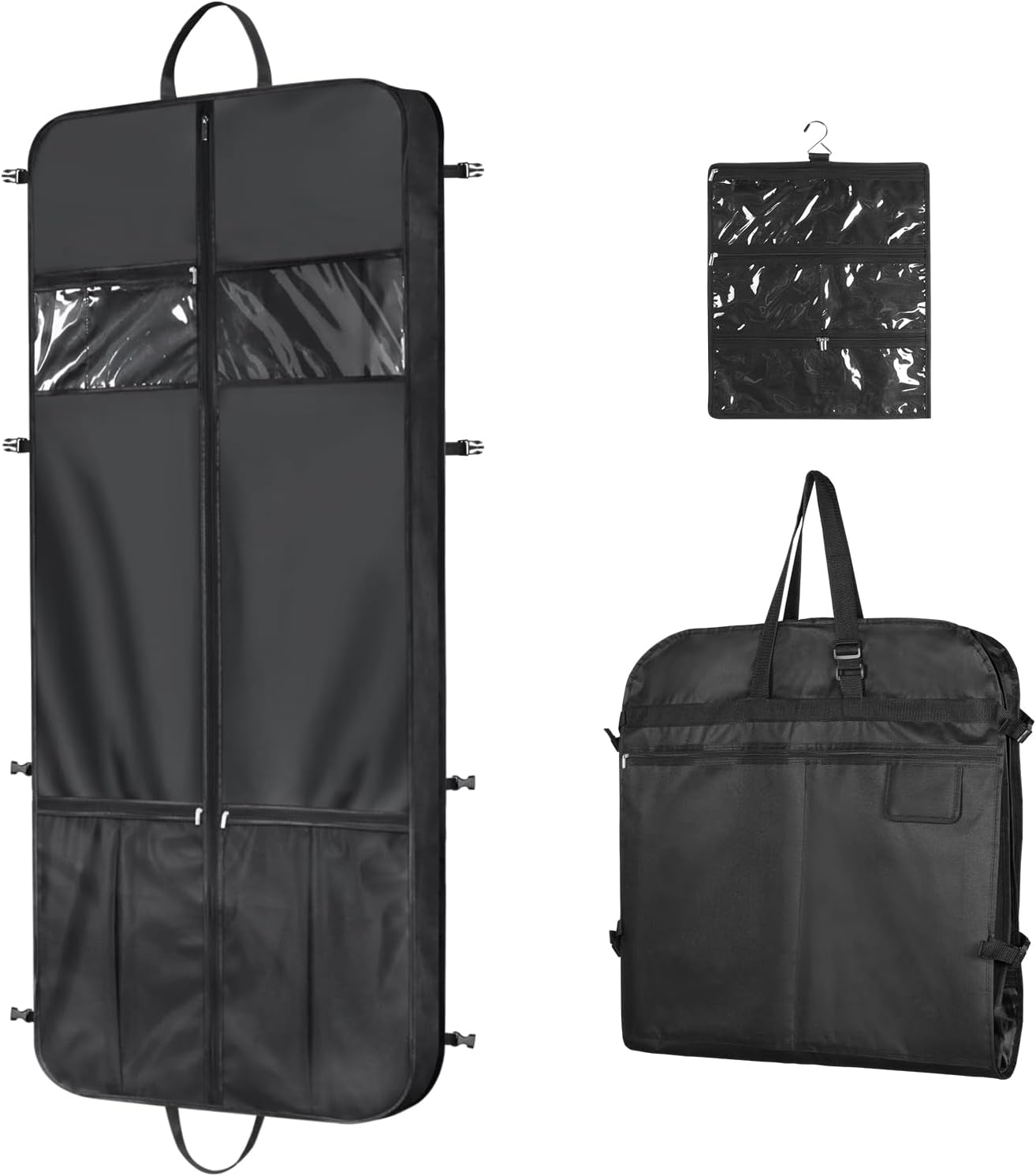 Zilink 60” Travel Garment Bags for Hanging Clothes Waterproof Long Garment Bags for Dresses with Accessory Pouch Suit Travel Bags with Adjustable Handles and Buckles for Suit Tuxedos Dresses Gowns