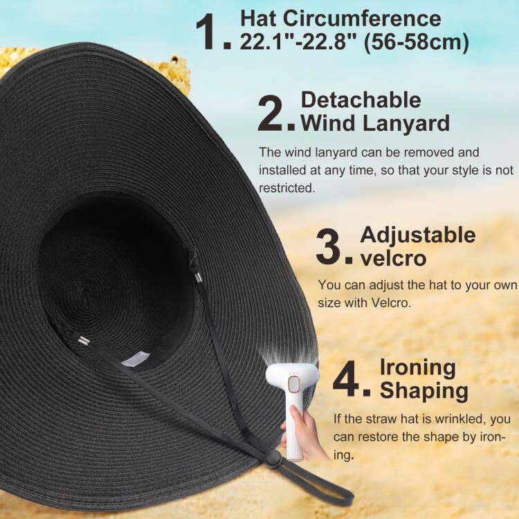 Beach Hats for Women Big Straw Wide Brim Summer Hat Floppy Foldable Roll up Cap Sun Hat UPF 50+