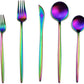 Matte Rainbow Silverware, Gugrida 5-Piece 18/10 Stainless Steel Flatware Set, Satin Finish Kitchen Utensils, Tableware Travel Cutlery for Camping, Office or School Lunch, Dishwasher Safe