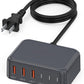 USB C Charger Block, 100W GaN 6 Port PD USB C QC USB A Wall Charger Adapter Plug Cube, Super Fast Type C Charging Station Hub for iPhone 16 15 14 13 12 Pro Max iPad Samsung Pixel 5ft Extension Cord
