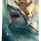 WZOMT Cute Cat Beach Towel, Microfiber Shark Beach Towel, Funny Cat Ride Shark Surfing Ocean Towels, Cats Towels for Cats Lovers, Quick Dry Kitten Kitty Bath Pool Towel, Oversized 32x52 Inch