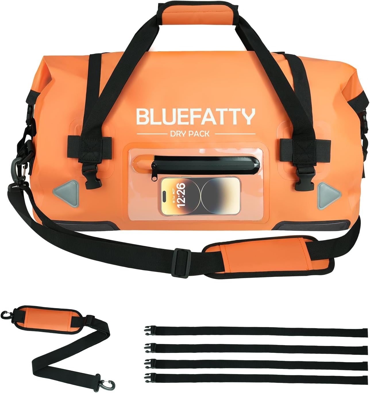 Waterproof Motorcycle Duffel Bag Roll Top Dry Duffel Bag with Quick-fixed Straps for Rafting, Boating, Kayaking, Travel, 50L(Orange) - Roamly