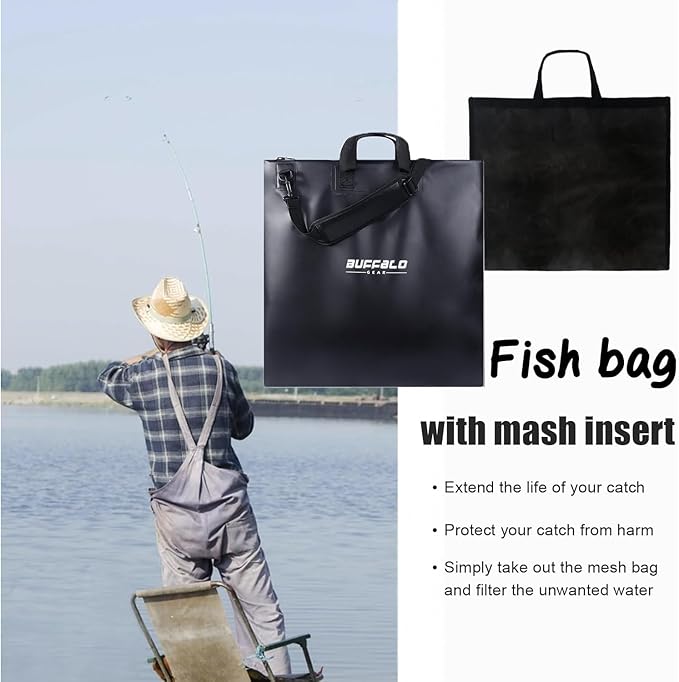Buffalo Gear Fish Tournament Weigh in Bag for Bass Fishing, Heavy Duty Fish Bag for Caught Fish Waterproof,Leakproof,Puncture Resistant