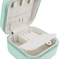 PU Leather Travel Small Portable Mini Travel Jewelry Organizer for Rings Necklaces Earrings and Lipstick Green