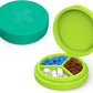 2 Pack Small Pill Box,3 Compartment Round Silicone Travel Pill Box for Purse Pocket, Waterproof Portable Compact Medicine Holder for Vitamin, Cod Liver Oil, Supplement(Green+Teal)