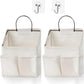 2 Pack Wall Hanging Storage Basket,Wall Hanging Organizer Bags with Pockets, Wall organizer Storage for Dormitory Bathroom Bedroom Kitchen(White-upgraded)