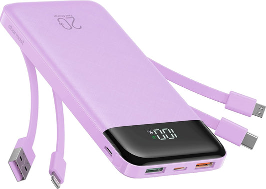 charmast 20000mAh Portable Charger with Built in Cables, 22.5W Travel Power Bank Fast Charging, USB C Cell Phone Battery Pack for iPhone 16/15/14/13/12/11 Series, iPad, Samsung, Android, Tablet - Roamly