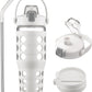 MUKOKO 32 oz Glass Tumbler with Straw,Glass Water Bottles with Time Marker,Iced Coffee Cup with 2 Lids-Handle Spout Lid&Straw Lid,Silicone Sleeve,Leakproof,1 Pack-White