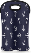 Nautical Anchors 2 Bottle Wine Carrier Tote Bag Insulated Wine Bottles Neoprene Bag with Secure Carry Handle Portable Wine Cooler Bag for Travel Picnic Beach