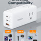 TESSAN USB Charging Station PD 30W, Flat Plug USB C Charger Blocks with 3 AC Outlets, Desktop Phone Fast Charger with 5FT Extension Cord for Phone Tablet Laptop, Travel, Office
