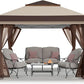 CROWN SHADES 13x13 Pop Up Gazebo, Canopy Tent, Gazebos on Clearance - Outdoor Gazebo for Backyard & Patio Furniture - Carpa Pop Up Tent with Wheeled STO-N-Go Cover Bag (Beige & Coffee)