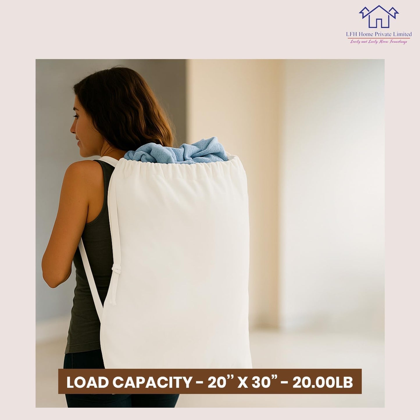 LFH Home Cotton Canvas Large Laundry Bag with Handle, Heavy Duty Drawstring Closure Washable Laundry Bags, School Travel, Home, Hotel, College Dorm, Organizer Sack, Toy Clothes 24x36 (Pack of 6)-White