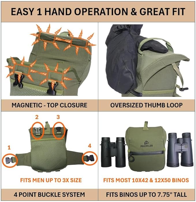 THE GUIDE BUNDLE: All Season Binocular Chest Pack Harness With 5 Piece Modular Accessory Kit: One Solution - Early Scouting To Late Season - Olive Green - Fits Up To Most 12x50 Bino