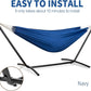 PNAEUT Double Hammocks with Stand for Outside, Portable Space Saving Heavy-Duty Steel Stand for Indoor Outdoor Patio with Carrying Bag, 450 lbs Capacity (Navy)