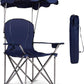 Goplus Camping Chair with Canopy Shade, Folding Lawn Chair with Umbrella Cup Holder & Carry Bag, Portable Sunshade Chair for Adults for Beach Outdoor Travel Hiking Fishing (Blue)