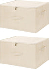 ANMINY 2PCS Storage Bins with Zipper Lids 51.9 Qt Lidded Fabric Storage Boxes Baskets Cubes with Handles Collapsible Washable Cotton Linen Closet Shelf Clothes Organizer - Beige, Extra Large