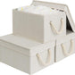 StorageWorks Storage Bins with Lids, Decorative Storage Boxes with Lid and Soft Rope Handles, Foldable Storage Baskets for Closet, Shelves, Stackable, 3-Pack, Ivory and White, Medium
