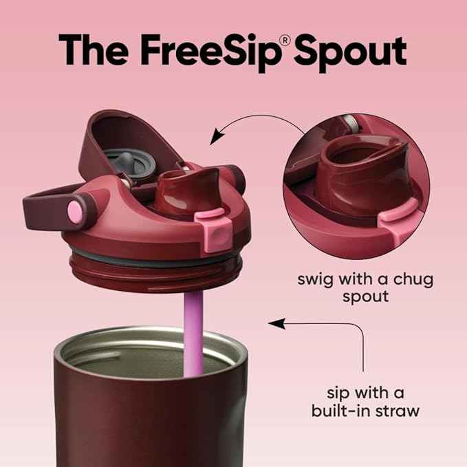 Owala FreeSip Sway Insulated Stainless Steel Water Bottle with Two-Way Spout, Built-In Straw and Bucket Handle, Made for Travel, School, and Sports, 40oz, BPA Free, Leak Proof, Black Cherry