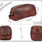 10" Premium Leather Toiletry Travel Pouch With Waterproof Lining | King-Size Handcrafted Vintage Dopp - Kit By Aaron Leather Goods (Dark Brown) - Roamly