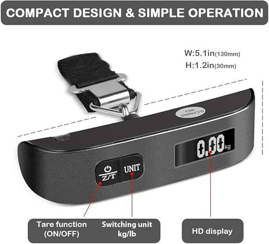 travel inspira Luggage Scale, Portable Digital Hanging Baggage Scale for Travel, Suitcase Weight Scale with Rubber Paint, 110 Pounds, Battery Included