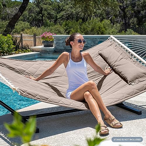 Double Hammock with Spreader Bars and Detachable Pillow