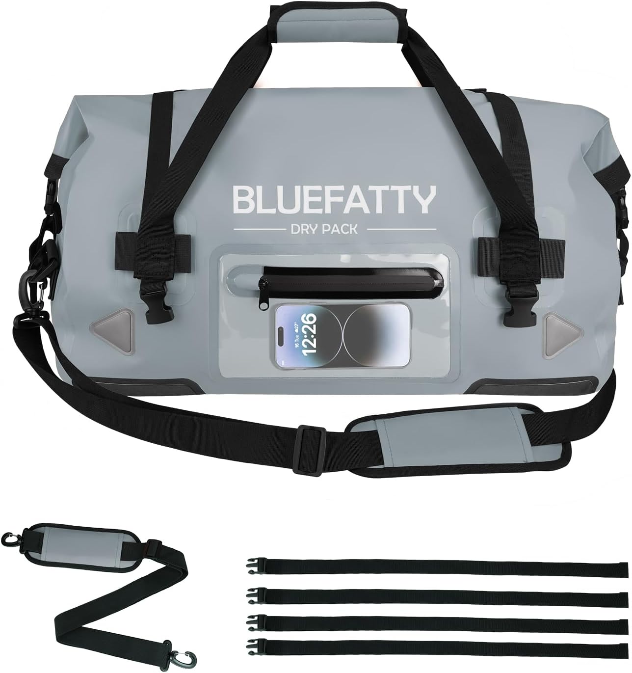 Waterproof Motorcycle Duffel Bag Roll Top Dry Duffel Bag with Quick-fixed Straps for Rafting, Boating, Kayaking, Travel, 50L(Grey) - Roamly
