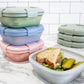 STOJO Collapsible Sandwich Box – 24oz, Reusable Food Storage Container, Silicone Bowl for Hot/Cold Food – Meal Prep, Lunch, Camping, Hiking – Dishwasher Safe (Set of 3, Translucent Denim)