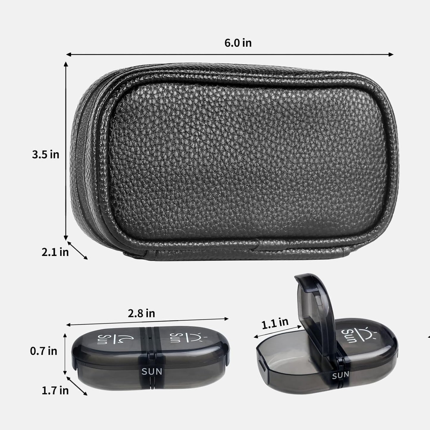 Serfeymi Weekly Travel Pill Organizer 2 Times A Day AM PM Upgraded Black Pill Box 7 Day with Portable Zipper PU Leather Pill Case, Medicine Organizer for Pills, Vitamins, Fish Oils - Black 01