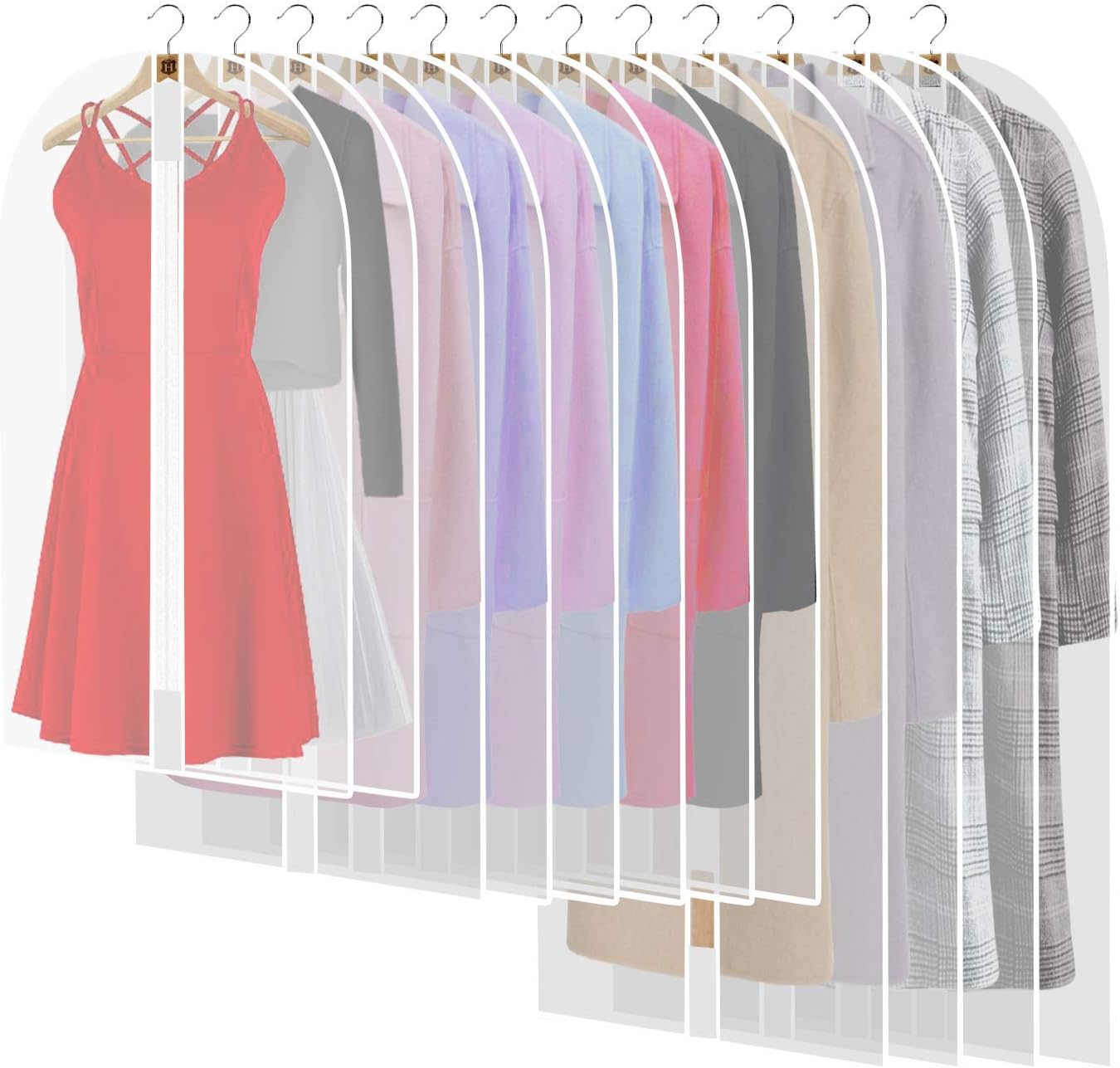 12 Pack Breathable Clothes Covers with Zip, Waterproof Dustproof Garment Covers Bags Dress Bag Covers Damp-proof Mens Suit Storage Bag for Wardrobe Storage and Travel(White)