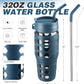 MUKOKO 32 oz Glass Tumbler with Straw,Glass Water Bottles with Time Marker,Iced Coffee Cup with 2 Lids-Handle Spout Lid&Straw Lid,Silicone Sleeve,Leakproof,1 Pack-Blue