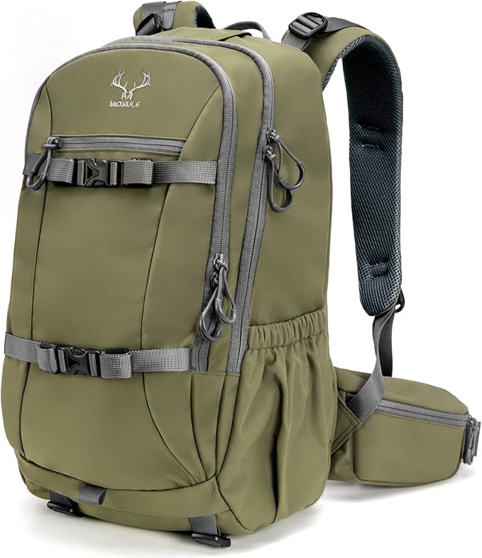 MOXULE Hunting Backpack Waterproof Pack: 25L Hunting Gear with Rain Cover,Hunting Day Pack with Rifle Bow Gun Holder (Green)