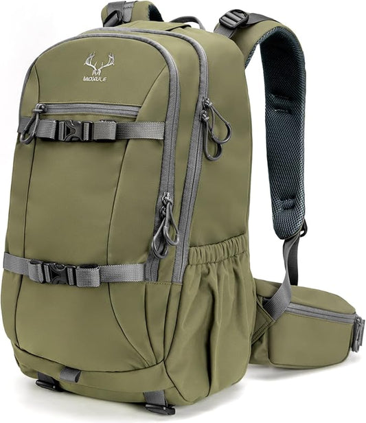 MOXULE Hunting Backpack Waterproof Pack: 25L Hunting Gear with Rain Cover,Hunting Day Pack with Rifle Bow Gun Holder (Green)