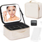 Travel Makeup Bag with LED Mirror – Waterproof Cosmetic Train Case with Adjustable Dividers, Portable Makeup Organizer and Toiletry Bag for Women, Pink Teens & Girls Gift