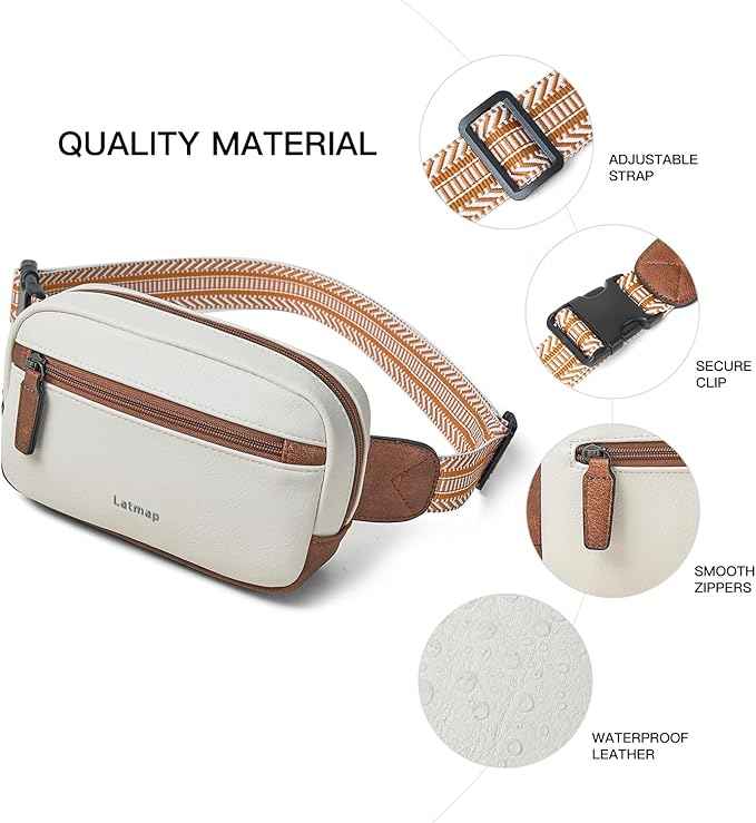 2L Fanny Packs Everywhere Belt Bag Small Fashion Crossbody Waist Pack Faux Leather Waterproof Sling Chest Bag For Women Beige