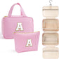 YOOLIFE Hanging Toiletry Bag Makeup Bag for Women Girls, Initial Toiletry Bag Cosmetic Bag, Personalized Birthday Gifts for Women Teen Girls, Letter A, Pink