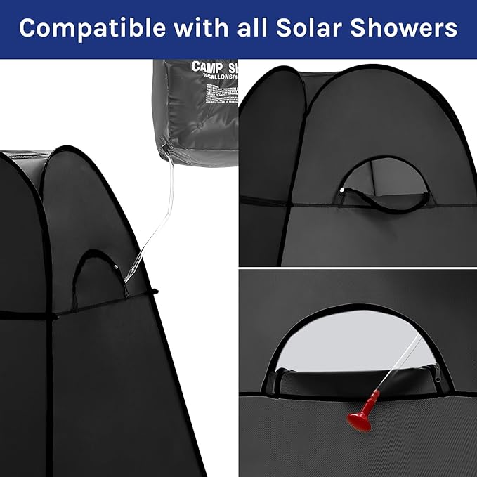 Wolfwise Pop Up Shower Tent, Portable Instant Changing Tent with Ventilation Window & Carry Bag, Privacy Bathroom Toilet for Beach, Camping & Outdoor, Width 47 ", Height 75 ", Black
