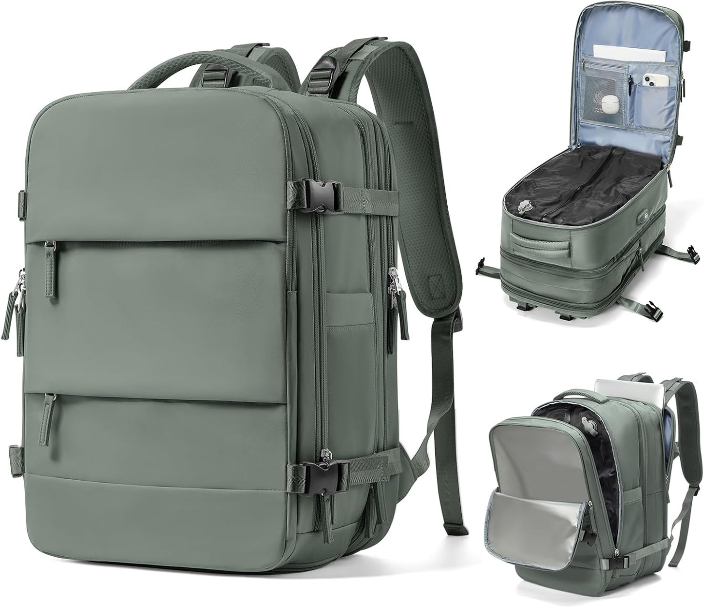 Vacuum Backpack With Vacuum Compression,Expanded Travel Laptop Backpacks For Women Men,Carry On Backpack Vacpack Backpacks With Pump Seal Packing, Personal Item Travel Bag Olive Green - Roamly